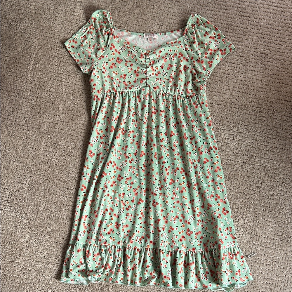 Mint Green Floral Knee Length Dress